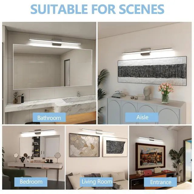 Alt view image 5 of 7 - Modern Led Vanity Lights for Bathroom 39in 24W Daylight White Chrome Light Fixtures Bathroom Lights Over Mirror Vanity Lighting Fixtures Vanity Light