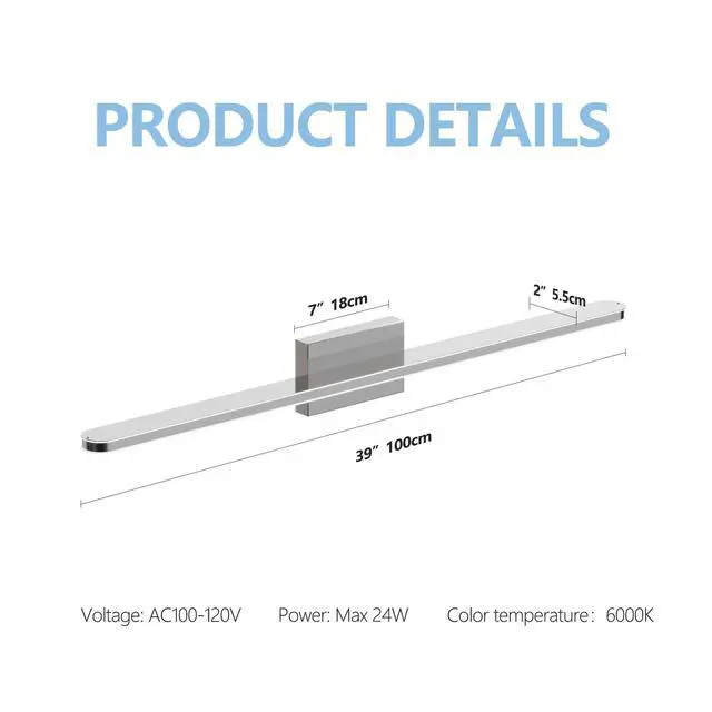 Alt view image 7 of 7 - Modern Led Vanity Lights for Bathroom 39in 24W Daylight White Chrome Light Fixtures Bathroom Lights Over Mirror Vanity Lighting Fixtures Vanity Light