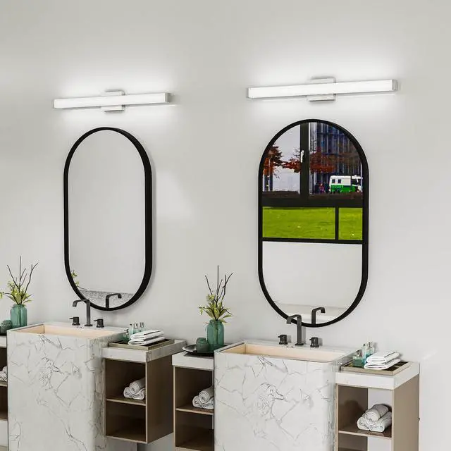 Alt view image 2 of 7 - Bathroom Vanity Light Brushed Nickel Square Led 33inch 18W 6000K Cool White Light Wall Bar Lighting Fixtures Over Mirror