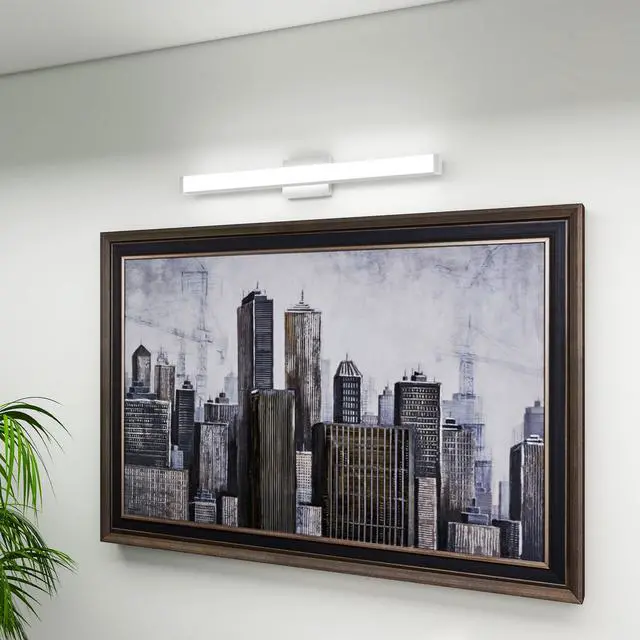 Alt view image 4 of 7 - Bathroom Vanity Light Brushed Nickel Square Led 33inch 18W 6000K Cool White Light Wall Bar Lighting Fixtures Over Mirror