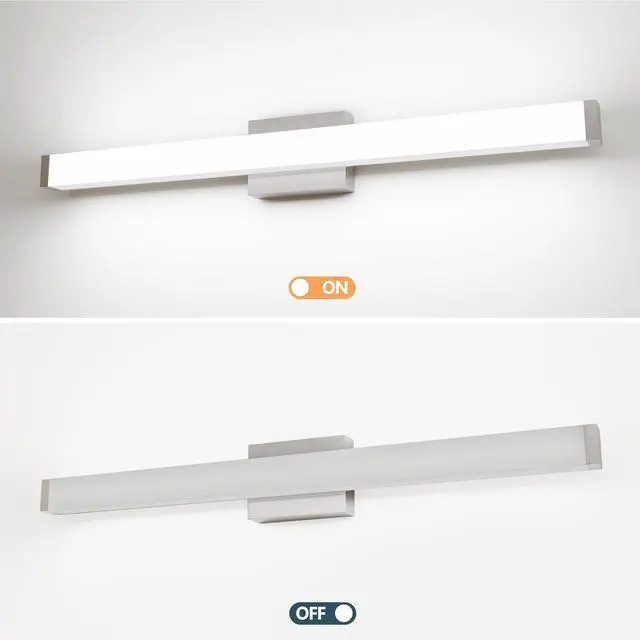 Alt view image 5 of 7 - Bathroom Vanity Light Brushed Nickel Square Led 33inch 18W 6000K Cool White Light Wall Bar Lighting Fixtures Over Mirror