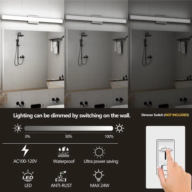 Alt view image 4 of 7 - Bathroom Vanity Light Brushed Nickel Square Led 41 inch 24W 6000K Cool White Light Wall Bar Lighting Fixtures Over Mirror (Brushed Nickel, 41in)