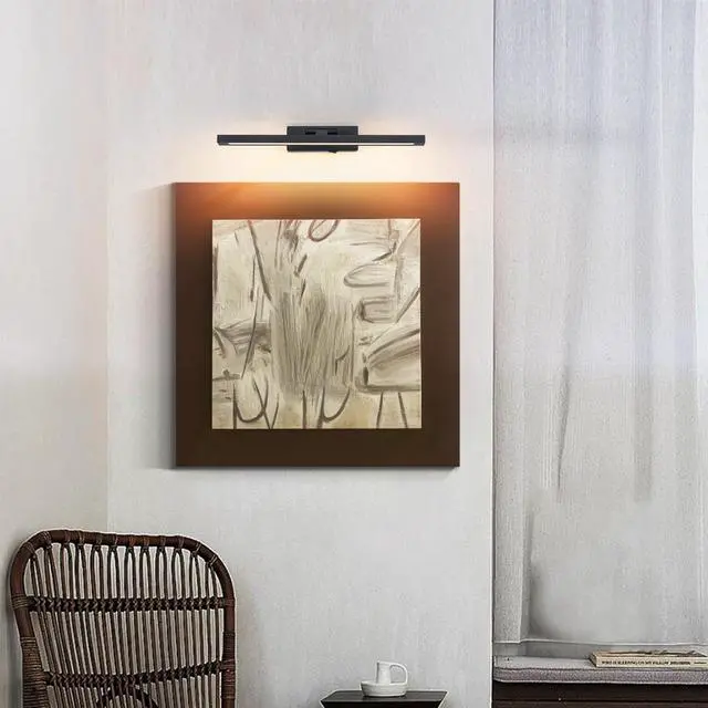 Alt view image 2 of 7 - Picture Light Battery Operated with Remote, Led Black Art Lights for Paintings Rechargeable Dimmable and Timer, 16in Wall Sconce for Art Painting Gallery Adjustable Swing Arm for Display