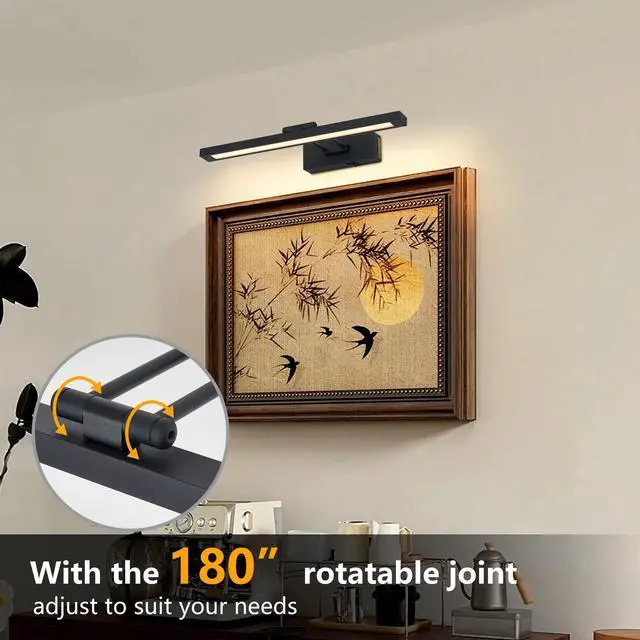 Alt view image 4 of 7 - Picture Light Battery Operated with Remote, Led Black Art Lights for Paintings Rechargeable Dimmable and Timer, 16in Wall Sconce for Art Painting Gallery Adjustable Swing Arm for Display