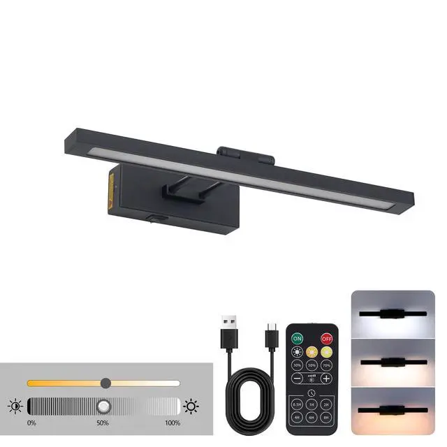 Alt view image 5 of 7 - Picture Light Battery Operated with Remote, Led Black Art Lights for Paintings Rechargeable Dimmable and Timer, 16in Wall Sconce for Art Painting Gallery Adjustable Swing Arm for Display