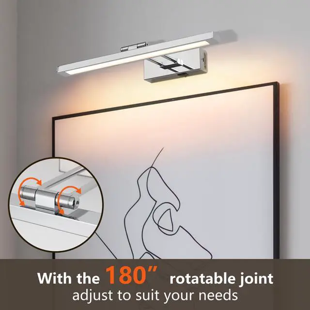 Alt view image 4 of 7 - Battery Picture Light, 16 inch Wireless Picture Light for Painting with Remote,Full Metal Rechargeable Art Light,Wall Sconce Display Lighting for Portrait, Photo Frame,Gallery, (Chrome)