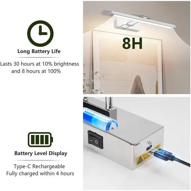 Alt view image 5 of 7 - Battery Picture Light, 16 inch Wireless Picture Light for Painting with Remote,Full Metal Rechargeable Art Light,Wall Sconce Display Lighting for Portrait, Photo Frame,Gallery, (Chrome)