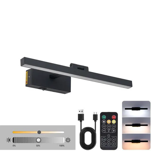 Alt view image 7 of 7 - 16inch Black Bathroom Light Fixtures Over Mirror Modern Dimmable Led Vanity Light for Bathroom Wall Lighting