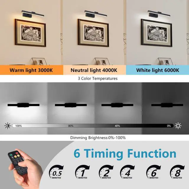 Alt view image 5 of 7 - 16inch Black Bathroom Light Fixtures Over Mirror Modern Dimmable Led Vanity Light for Bathroom Wall Lighting