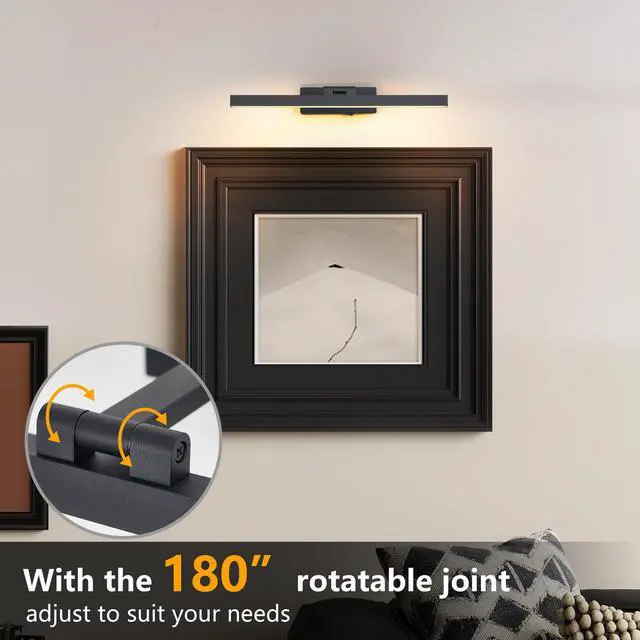 Alt view image 6 of 7 - 16inch Black Bathroom Light Fixtures Over Mirror Modern Dimmable Led Vanity Light for Bathroom Wall Lighting