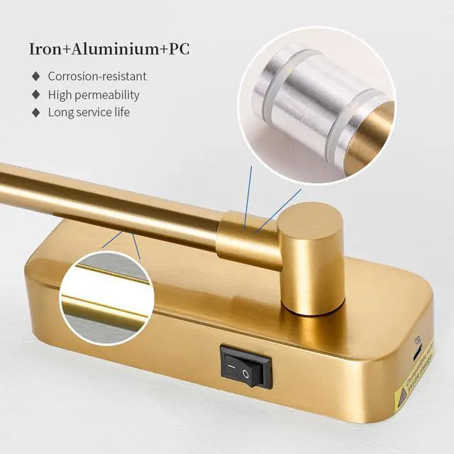 Alt view image 5 of 7 - Battery Operated Wall Sconces with Remote Control,Led Rechargeable Picture Lights for Wall Wireless Led Lights for Bedroom with Magnetic Wall Light Fixtures,3Cct-Dimmable Brass Gold