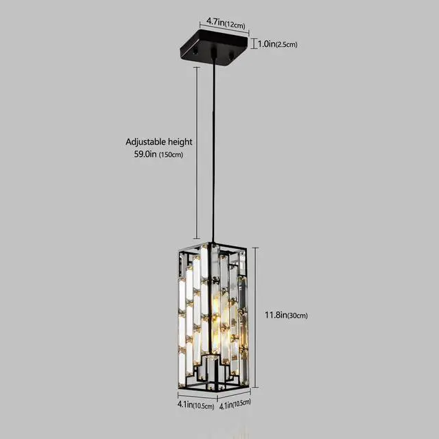 Alt view image 7 of 7 - 4" Modern Crystal Pendant Light - 3 Pack, Adjustable Hanging Ceiling Lamp with Crystal Prism Design for Dining Room, Kitchen Island, and Living Room -Black Finish