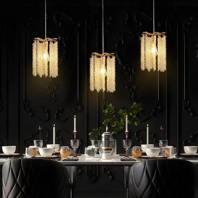 Main image of Luxury 3-Pack Crystal Pendant Lights, Elegant Golden Finish Chandelier with Waterfall Bead Design (No Bulbs)