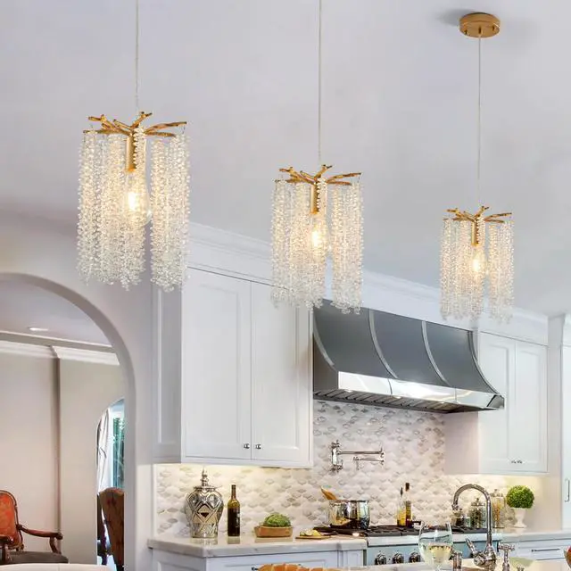 Alt view image 5 of 7 - Luxury 3-Pack Crystal Pendant Lights, Elegant Golden Finish Chandelier with Waterfall Bead Design (No Bulbs)