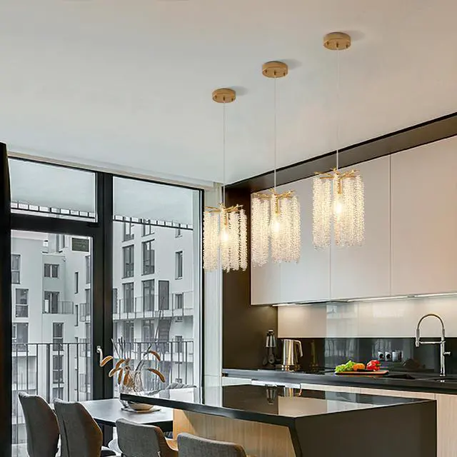 Alt view image 6 of 7 - Luxury 3-Pack Crystal Pendant Lights, Elegant Golden Finish Chandelier with Waterfall Bead Design (No Bulbs)