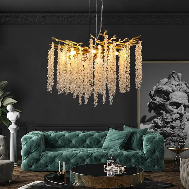 Alt view image 3 of 7 - 24-inch Modern Golden Pendant Light with Cascading Crystal Strands, Ideal for Living Room, Dining Room and Foyer, High-End Decorative Lighting Fixture (Bulb Not included)