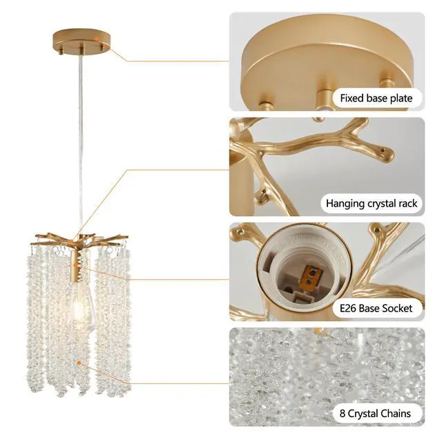 Alt view image 7 of 7 - Luxury 3-Pack Crystal Pendant Lights, Elegant Golden Finish Chandelier with Waterfall Bead Design (No Bulbs)