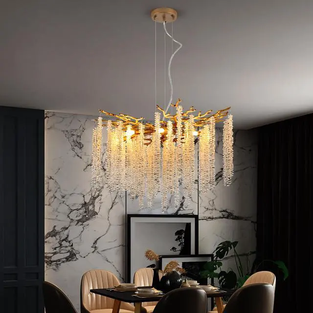 Alt view image 2 of 7 - 24-inch Modern Golden Pendant Light with Cascading Crystal Strands, Ideal for Living Room, Dining Room and Foyer, High-End Decorative Lighting Fixture (Bulb Not included)