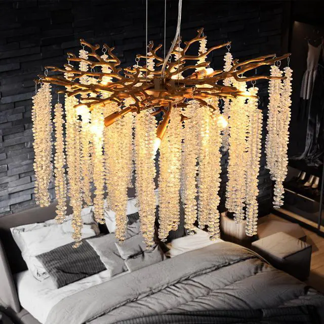 Alt view image 4 of 7 - 24-inch Modern Golden Pendant Light with Cascading Crystal Strands, Ideal for Living Room, Dining Room and Foyer, High-End Decorative Lighting Fixture (Bulb Not included)