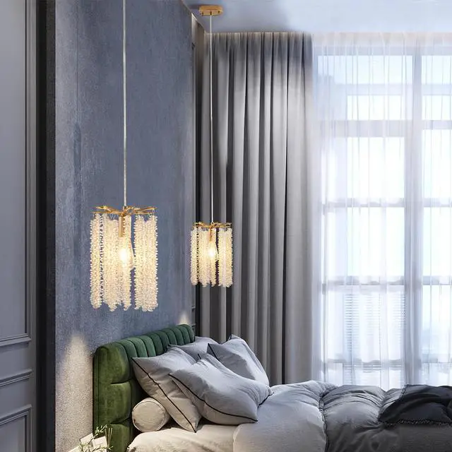 Alt view image 4 of 7 - Luxury 3-Pack Crystal Pendant Lights, Elegant Golden Finish Chandelier with Waterfall Bead Design (No Bulbs)