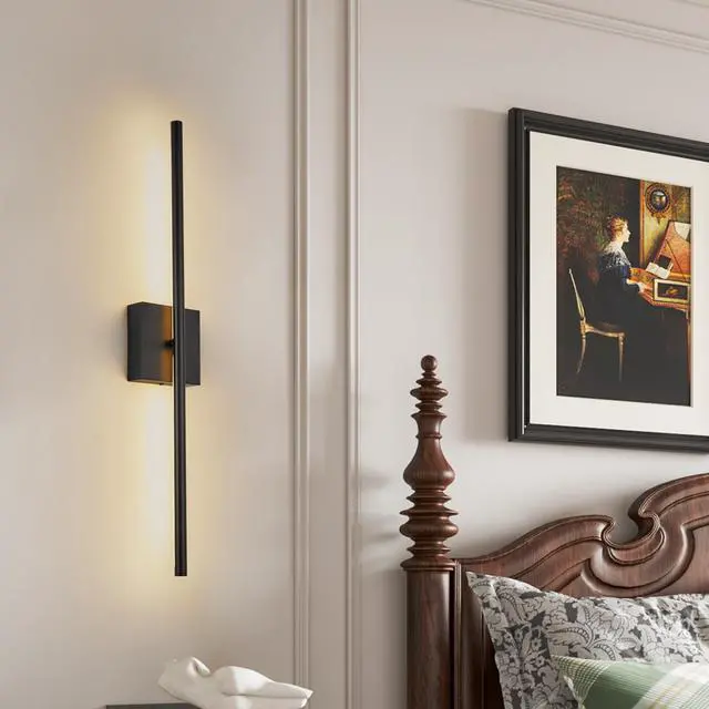 Alt view image 4 of 7 - 28" 2-Pack Modern Led Wall Sconce, Minimalist indoor Wall Light Fixtures, Black Matte Finish for Living Room, Bedroom, Hallway, Hotel, and Home Decor