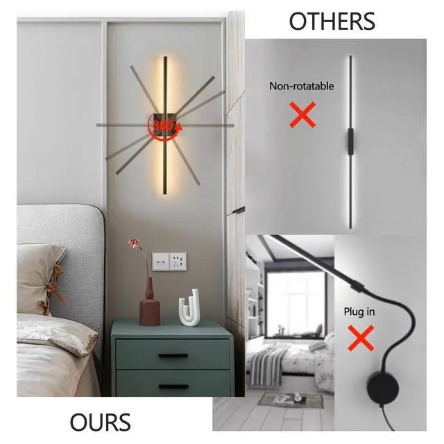 Alt view image 6 of 7 - 28" 2-Pack Modern Led Wall Sconce, Minimalist indoor Wall Light Fixtures, Black Matte Finish for Living Room, Bedroom, Hallway, Hotel, and Home Decor