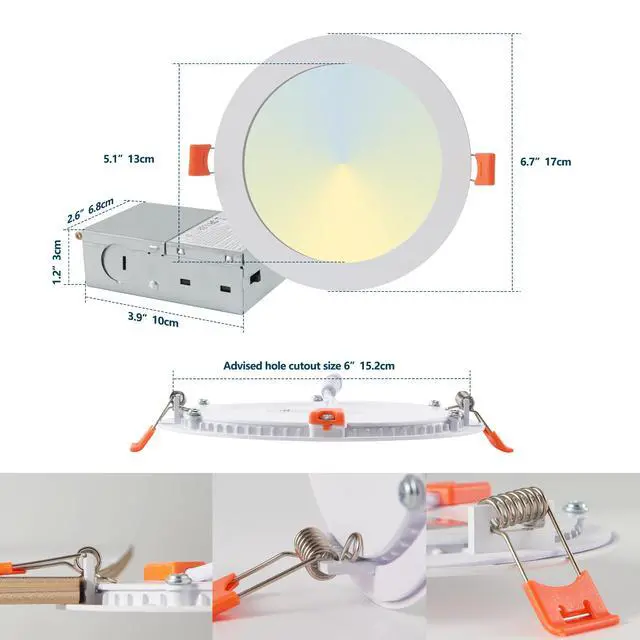 Alt view image 7 of 7 - 6 inch Led Recessed Ceiling Lights, 12-Pack Ultra-Thin with Junction Box, 5 Color Temperature Options 2700K-5000K, 12W 1080Lm Dimmable Canless Downlight, Etl Listed for Home and Commercial Use