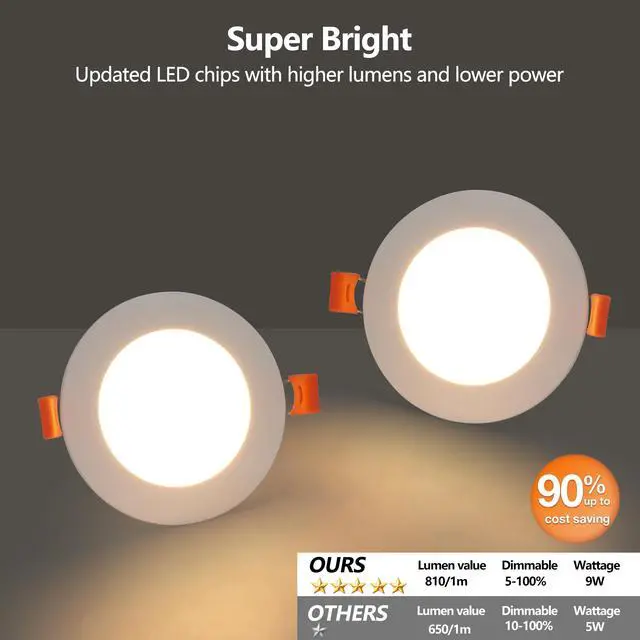 Alt view image 3 of 7 - 12-Pack 4 inch Ultra-Thin Led Recessed Ceiling Light with Junction Box, 2700K-5000K Dimmable Color Changing Downlight, 9W 810Lm, Easy install, Ideal for Kitchen, Bedroom, Basement