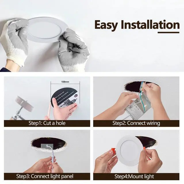Alt view image 6 of 7 - 12-Pack 4 inch Ultra-Thin Led Recessed Ceiling Light with Junction Box, 2700K-5000K Dimmable Color Changing Downlight, 9W 810Lm, Easy install, Ideal for Kitchen, Bedroom, Basement