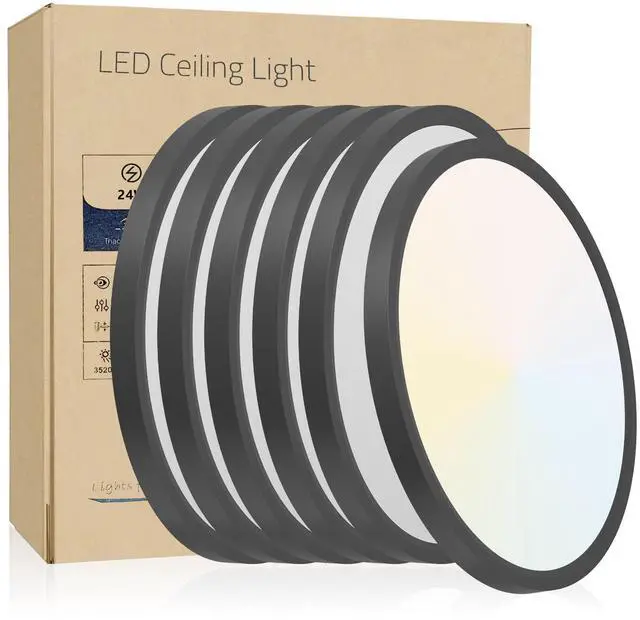 Main image of 6Pk 12 inch Dimmable Led Flush Mount Ceiling Light, 2700K-6500K Adjustable,24W 2880Lm Modern Ultra Thin Flat Round Fixtures for Low Ceiling Bedroom Kitchen Hallway Basement Closet, Black