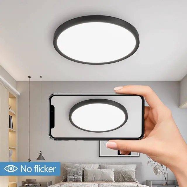 Alt view image 2 of 7 - 6Pk 12 inch Dimmable Led Flush Mount Ceiling Light, 2700K-6500K Adjustable,24W 2880Lm Modern Ultra Thin Flat Round Fixtures for Low Ceiling Bedroom Kitchen Hallway Basement Closet, Black