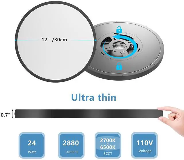 Alt view image 7 of 7 - 6Pk 12 inch Dimmable Led Flush Mount Ceiling Light, 2700K-6500K Adjustable,24W 2880Lm Modern Ultra Thin Flat Round Fixtures for Low Ceiling Bedroom Kitchen Hallway Basement Closet, Black