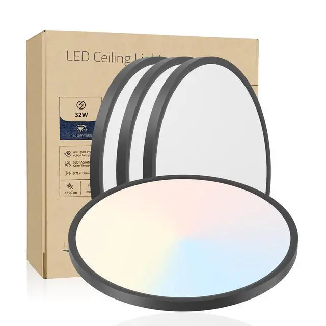 Alt view image 2 of 7 - 4 Pack Flush Mount Led Ceiling Light Fixture Black, 16inch 32Watt, Dimmable & 5 Color Selectable Ceiling Lamp 3520Lm Low Profile Ceiling Light for Kitchen Bedroom Hallway Porch