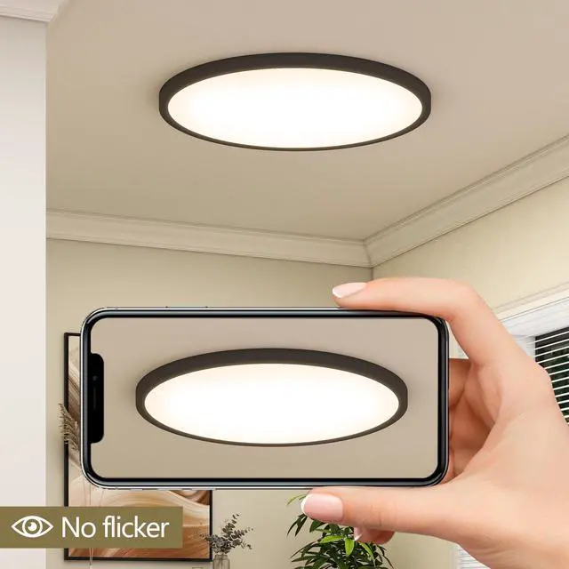 Alt view image 4 of 7 - 4 Pack Flush Mount Led Ceiling Light Fixture Black, 16inch 32Watt, Dimmable & 5 Color Selectable Ceiling Lamp 3520Lm Low Profile Ceiling Light for Kitchen Bedroom Hallway Porch