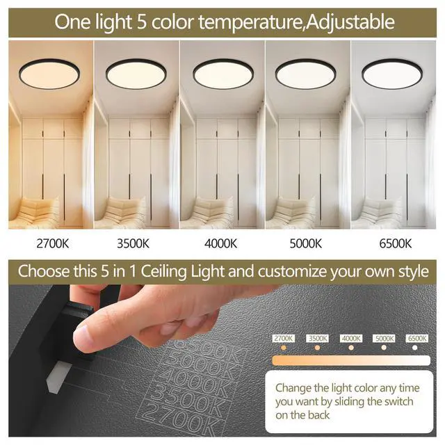 Alt view image 3 of 7 - 4 Pack Flush Mount Led Ceiling Light Fixture Black, 16inch 32Watt, Dimmable & 5 Color Selectable Ceiling Lamp 3520Lm Low Profile Ceiling Light for Kitchen Bedroom Hallway Porch