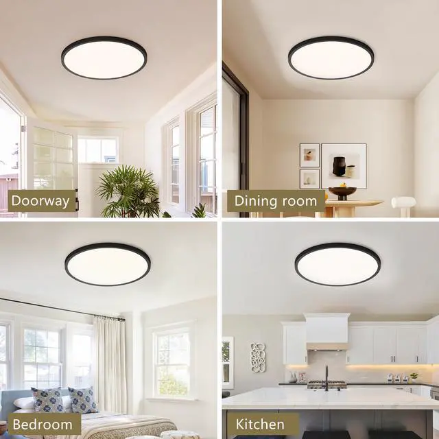 Alt view image 5 of 7 - 4 Pack Flush Mount Led Ceiling Light Fixture Black, 16inch 32Watt, Dimmable & 5 Color Selectable Ceiling Lamp 3520Lm Low Profile Ceiling Light for Kitchen Bedroom Hallway Porch