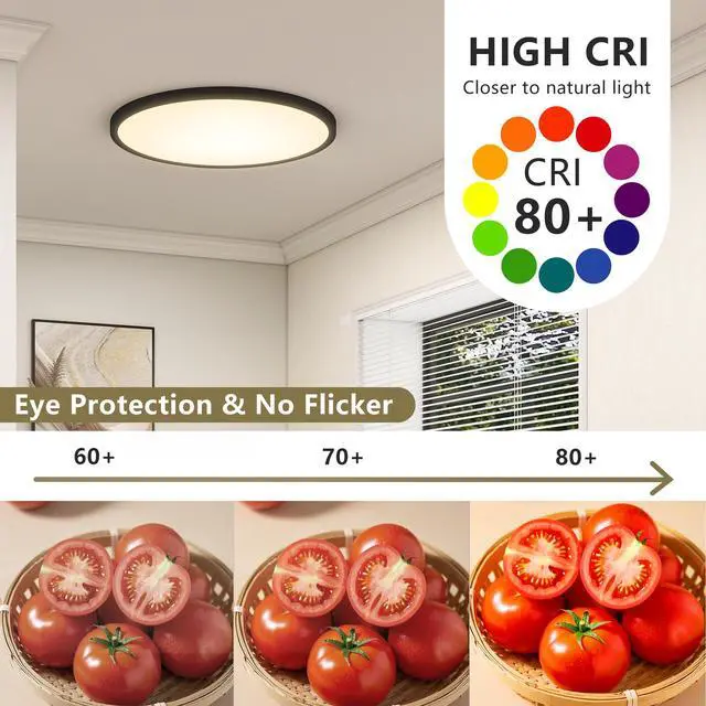 Alt view image 6 of 7 - 4 Pack Flush Mount Led Ceiling Light Fixture Black, 16inch 32Watt, Dimmable & 5 Color Selectable Ceiling Lamp 3520Lm Low Profile Ceiling Light for Kitchen Bedroom Hallway Porch