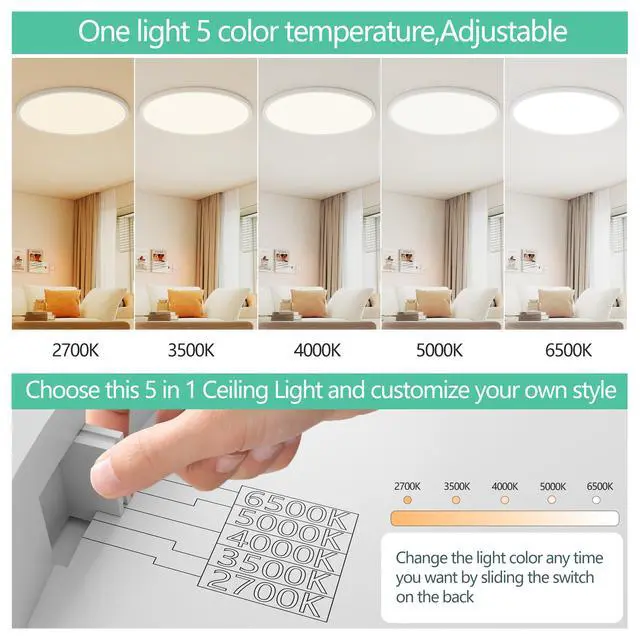 Alt view image 5 of 7 - 16inch Flush Mount Ceiling Light, 32W 3520Lm 5Cct Selectable, Dimmable Led Ceiling Light Fixture for Kitchen Bedroom Living Room, Modern Low Profile Style