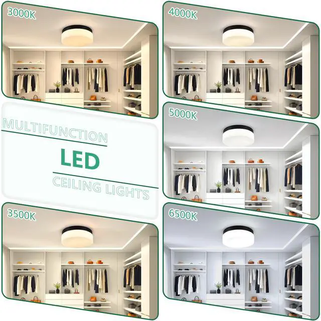 Alt view image 6 of 7 - 1 Pack Led Flush Mount Ceiling Light Fixture, Modern Kitchen Recessed Ceiling Lamp 24W 12 inch Closet Round Surface for Bathroom Laundry Bedroom Hallway