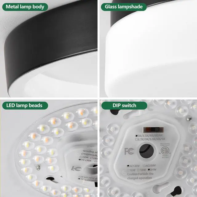 Alt view image 7 of 7 - 1 Pack Led Flush Mount Ceiling Light Fixture, Modern Kitchen Recessed Ceiling Lamp 24W 12 inch Closet Round Surface for Bathroom Laundry Bedroom Hallway