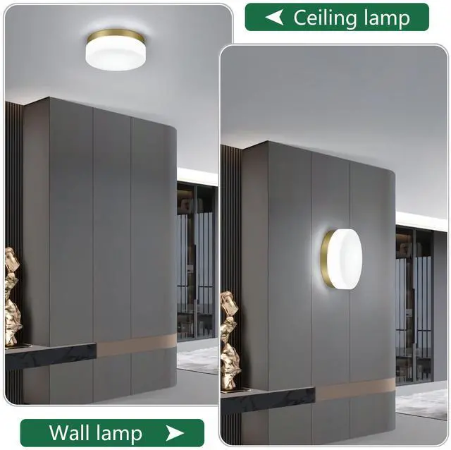 Alt view image 5 of 7 - 1 Pack Led Flush Mount Ceiling Light Fixture, Modern Kitchen Recessed Ceiling Lamp 24W 12 inch Closet Round Surface for Bathroom Laundry Bedroom Hallway(Gold)