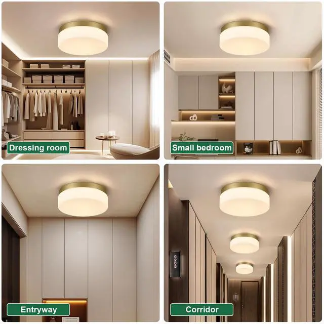 Alt view image 3 of 7 - 1 Pack Led Flush Mount Ceiling Light Fixture, Modern Kitchen Recessed Ceiling Lamp 24W 12 inch Closet Round Surface for Bathroom Laundry Bedroom Hallway(Gold)