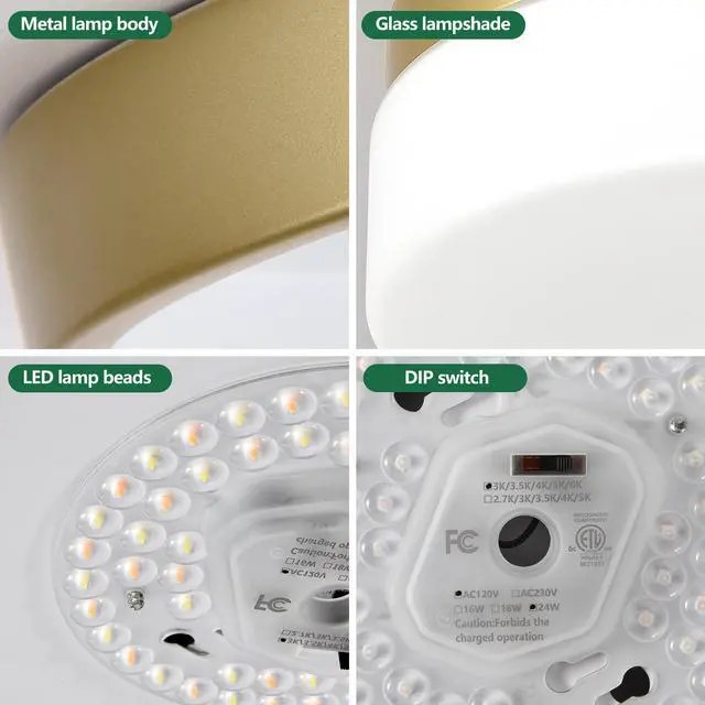 Alt view image 7 of 7 - 1 Pack Led Flush Mount Ceiling Light Fixture, Modern Kitchen Recessed Ceiling Lamp 24W 12 inch Closet Round Surface for Bathroom Laundry Bedroom Hallway(Gold)