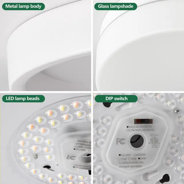 Alt view image 7 of 7 - 1 Pack Led Flush Mount Ceiling Light Fixture, Modern Kitchen Recessed Ceiling Lamp 24W 12 inch Closet Round Surface for Bathroom Laundry Bedroom Hallway(White)