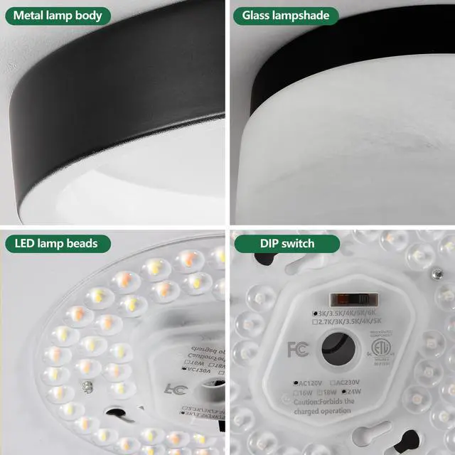 Alt view image 7 of 7 - 12 inch Led Ceiling Light, 24W Flush Mount Ceiling Light,Round Low Profile Ceiling Lights for Bedroom, Living Room, Dining Room(Black)