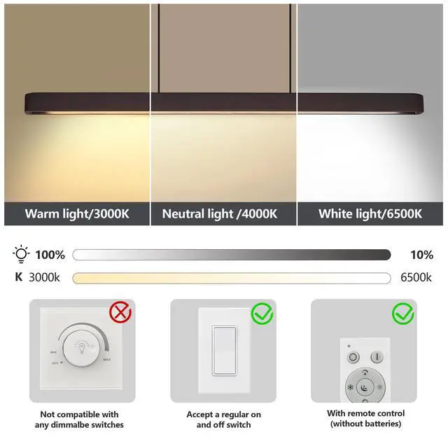 Alt view image 7 of 7 - 39-inch Walnut Wood Modern Led Pendant Light, Adjustable Hanging Light for Dining Room, Kitchen, Living Room Sleek Walnut Color Finish