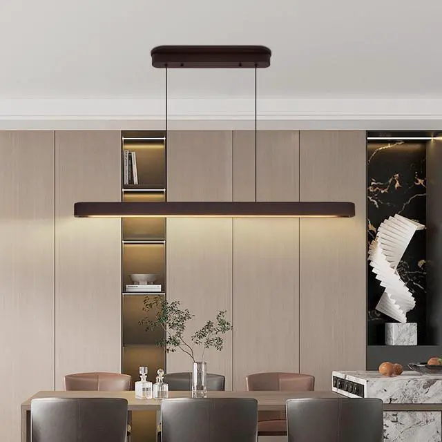 Main image of 39-inch Walnut Wood Modern Led Pendant Light, Adjustable Hanging Light for Dining Room, Kitchen, Living Room Sleek Walnut Color Finish