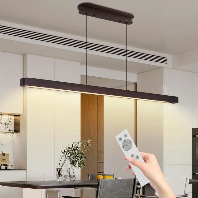 Alt view image 2 of 7 - 51-inch Walnut Wood Modern Led Pendant Light, Adjustable Hanging Light for Dining Room, Kitchen, Living Room Sleek Walnut Color Finish