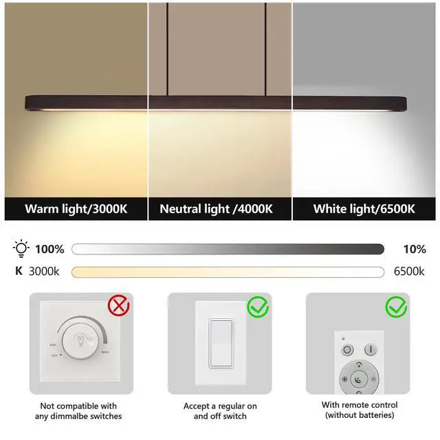 Alt view image 6 of 7 - 51-inch Walnut Wood Modern Led Pendant Light, Adjustable Hanging Light for Dining Room, Kitchen, Living Room Sleek Walnut Color Finish