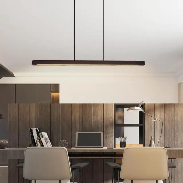 Alt view image 5 of 7 - 51-inch Walnut Wood Modern Led Pendant Light, Adjustable Hanging Light for Dining Room, Kitchen, Living Room Sleek Walnut Color Finish